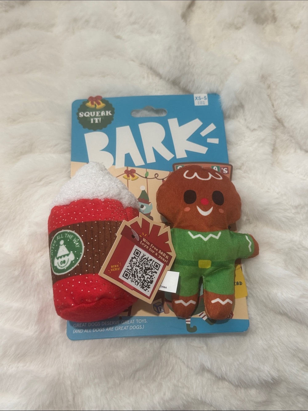BARK Holiday Gingerbread & Red Coffee Plush Dog Toy Set